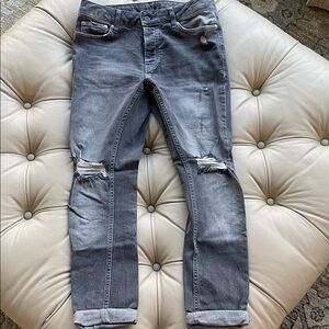 Topman Gray Distressed Skinny Jeans